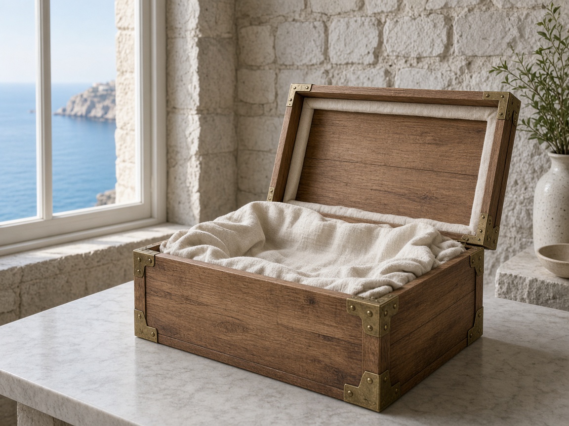 An open wooden crate