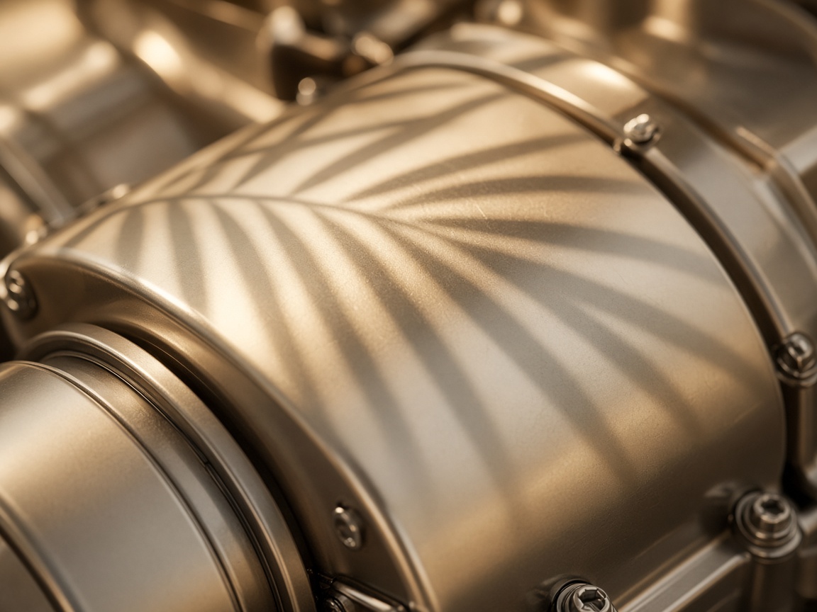 Palm shadow across engine metal