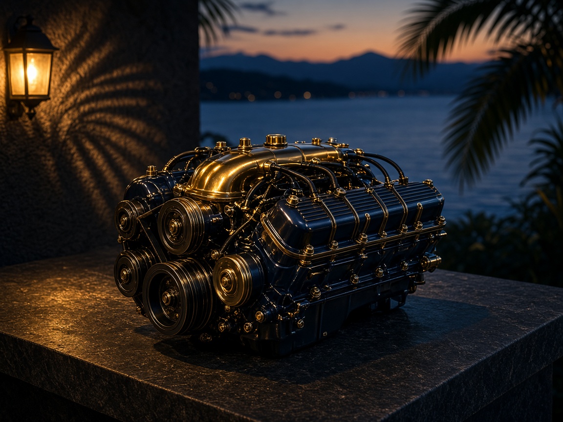 A V8 engine in evening light